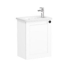 Vitra Root Classic 68617 Lavabo Dolabı, Kapaklı, 45 Cm, Kompakt, Sağdan Armatür Delikli, Mat Beyaz, Yuvarlak Lavabolu, Sol